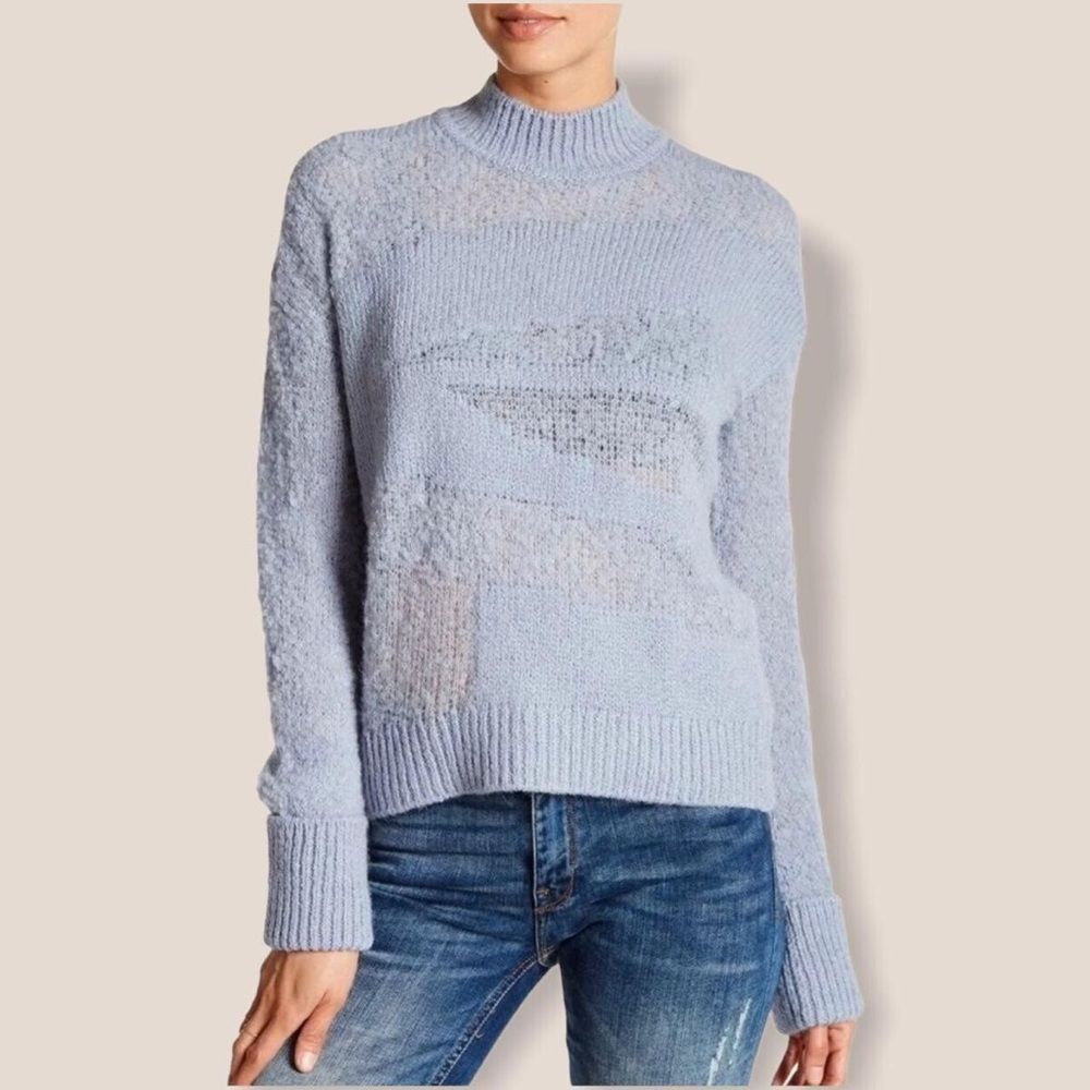 Free People Suki Alpaca Blend Sheer Detail Sweater Blue Size M